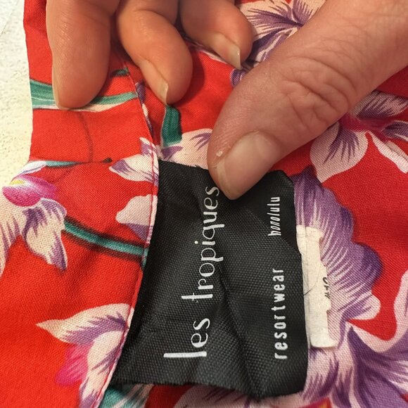 Vtg Mens Red Hawaiian Shirt Floral Les Tropiques Resortwear 100% Cotton Large - Picture 5 of 6